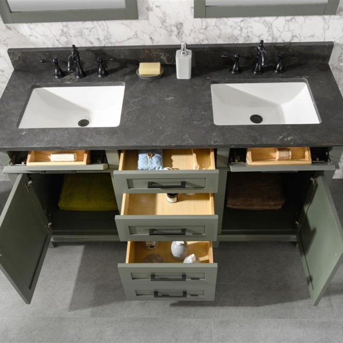 Sylvia Pewter 60" Bathroom Vanity – Green Finish, Double Sink, Stone Top