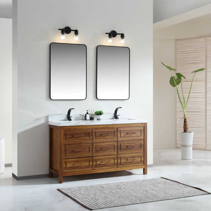 Marya Ebony Wood 60" Double Sink Bathroom Vanity – Modern Style with White Marble Top and Soft-Close Storage
