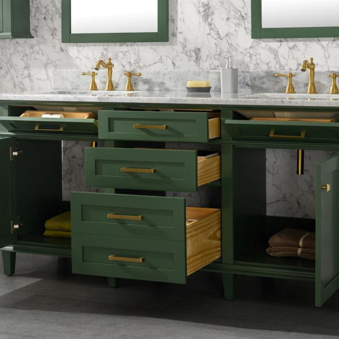 Joelle 72" Vogue Green Double Bathroom Vanity – Carrara White Top, Modern Look