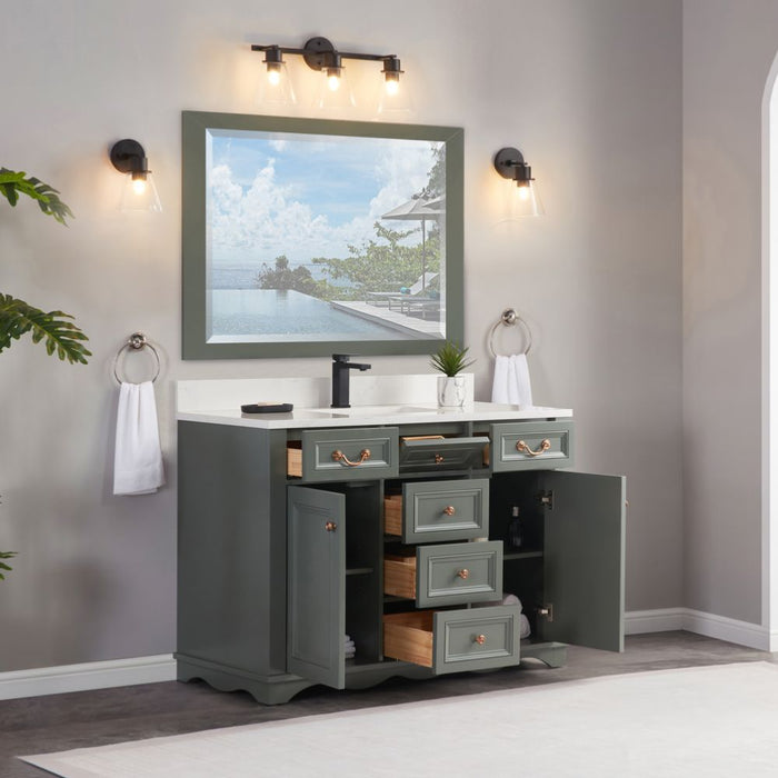 Vivaldi 48" Vivaldi Pewter Green Bathroom Vanity - Solid Wood Construction with 1" Artificial Stone Top & Soft Close Drawers