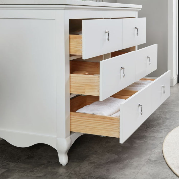 Leyton 48" White Single Sink Vanity - Solid Wood Construction with 1" Stone Countertop & 6 Drawers