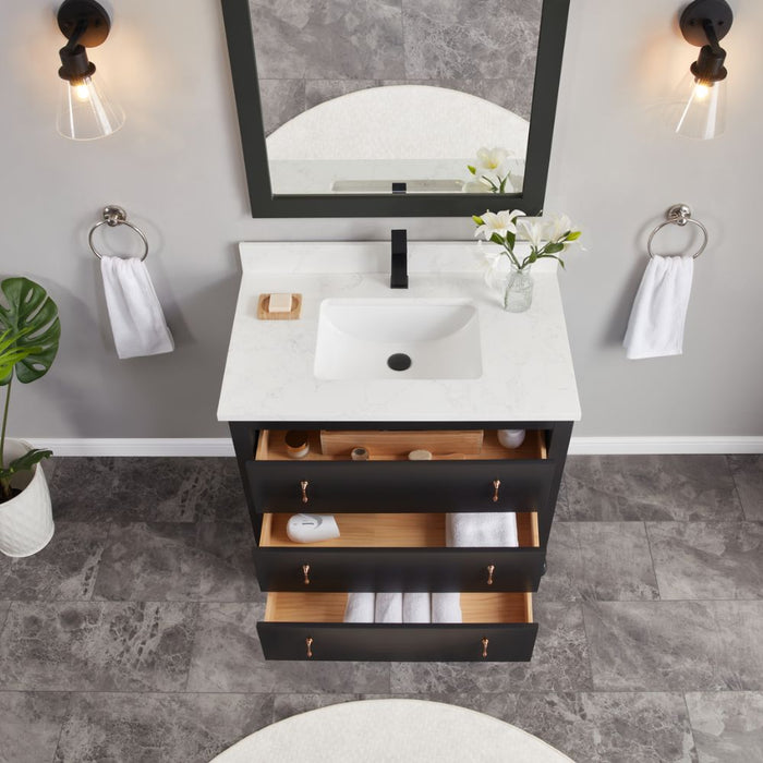 Zaira 36" Solid Wood Vanity – Matte Black Bathroom Cabinet with Artificial Stone Countertop
