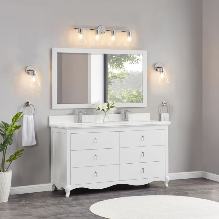 Samuel Classic 60" White Solid Wood Bathroom Vanity - Single Undermount Sink with Artificial Stone Top & 6 Dovetail Drawers