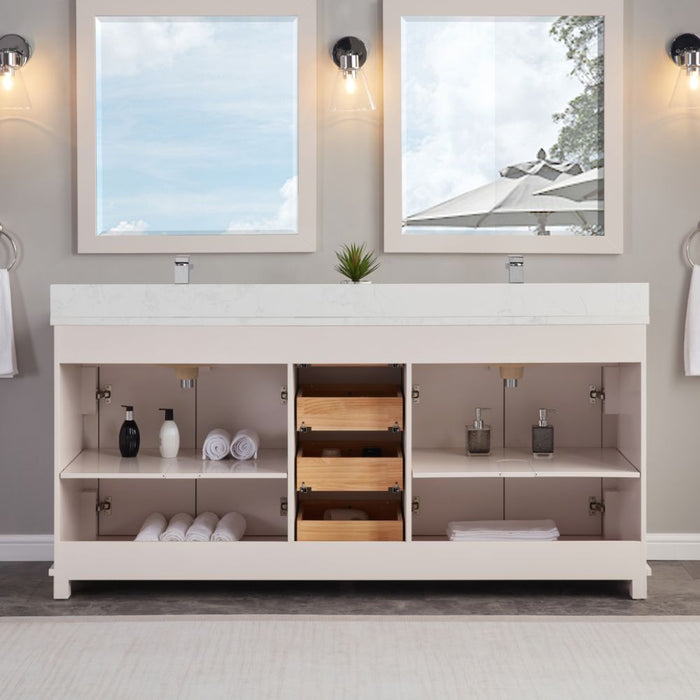 Iria 72" White Solid Wood Double Sink Vanity with Artificial Stone Top