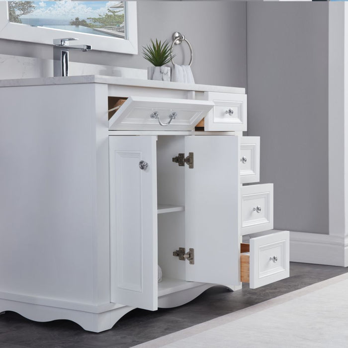Vologne 36" White Solid Wood Bathroom Vanity Cabinet with Artificial Stone Top, Soft-Close Drawers & Dovetail Construction
