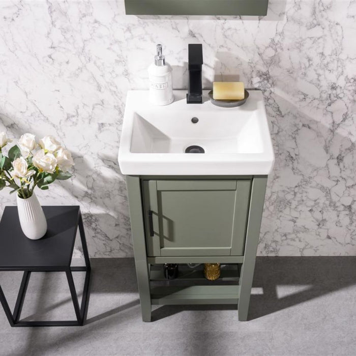 Aster 18" Pewter Green Ceramic Bathroom Vanity - Single Sink with White Top