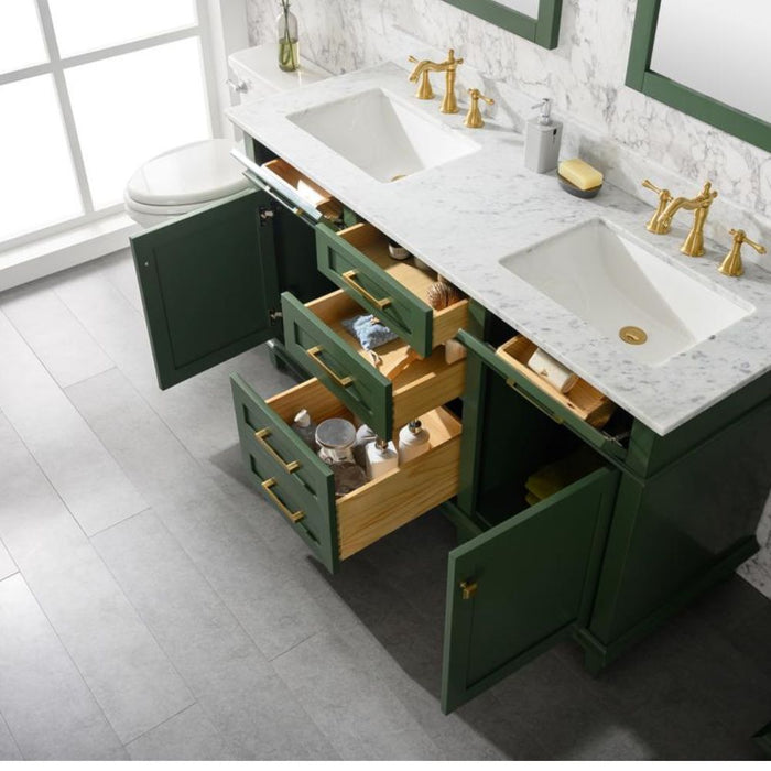 60" Caramay Green Double Vanity – Marble Top, Modern Bathroom Style