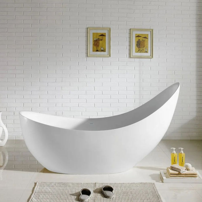 Cilombo 81" White Contemporary Free Standing Bathtub – Ergonomic Acrylic Design with Thermal Retention