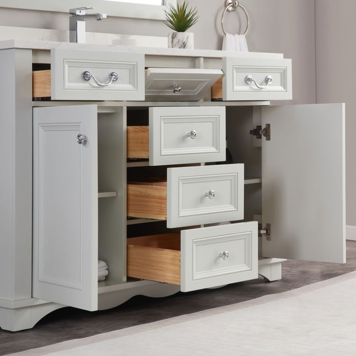Edouard 48" Silver Strand Solid Wood Bathroom Vanity with Artificial Stone Top & Soft-Close Drawers