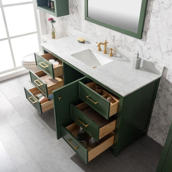 Laurana 60" Green Single Sink Bathroom Vanity Cabinet Carrara Marble Top 6 Drawers