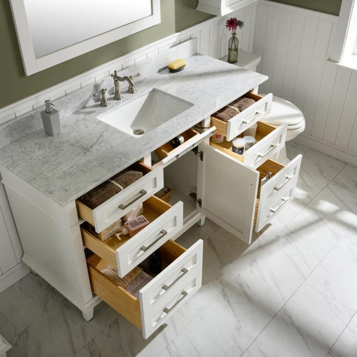 Lisen 60" Bathroom Vanity – White Cabinet with Marble Countertop
