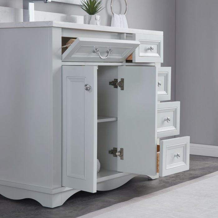 Selby 36" Silver Strand Bathroom Vanity - Solid Wood with Artificial Stone Top & Soft Close Drawers