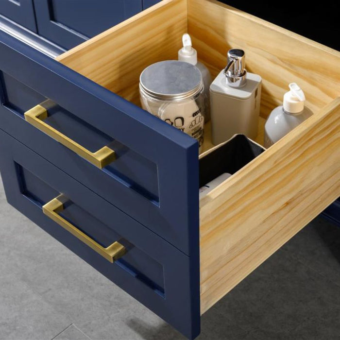 Packer 80" Blue Bathroom Vanity – Quartz Top, Storage Drawers & Doors