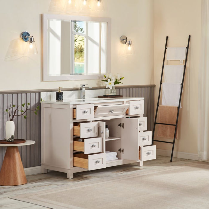 Fernanda 48" Solid Wood Bathroom Vanity in Dreamy White with 1" Artificial Stone Top & Soft Close Storage