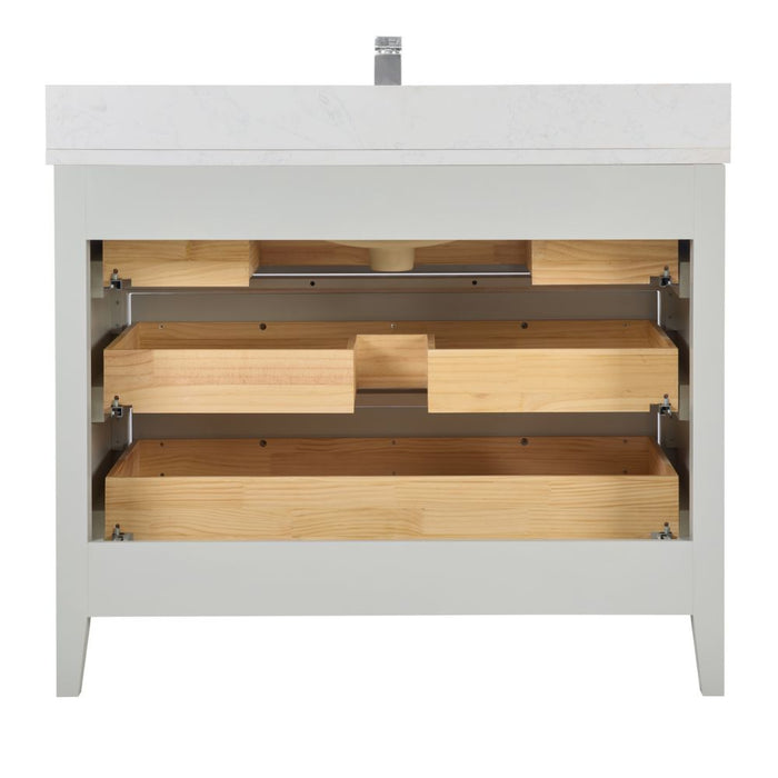 Agnew Silver Strand 42" Silver Sink Vanity – Solid Wood, Artificial Stone Top, Soft-Close Drawers