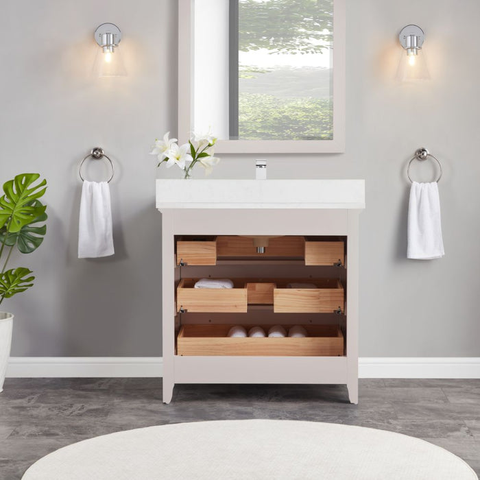 Baretta 36" Dreamy Solid Wood Bathroom Vanity in White – Contemporary Style with Stone Countertop