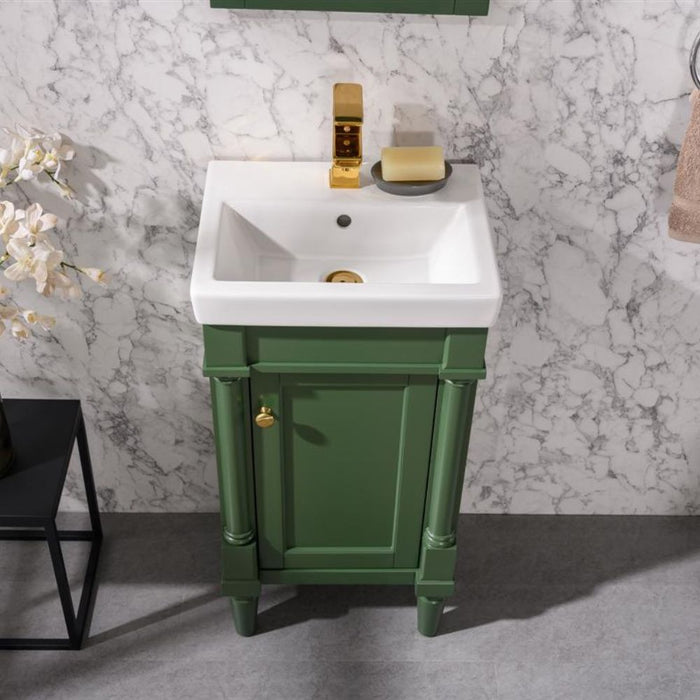Bardot 18" Green Sink Vanity – Compact Single Door with White Ceramic Basin