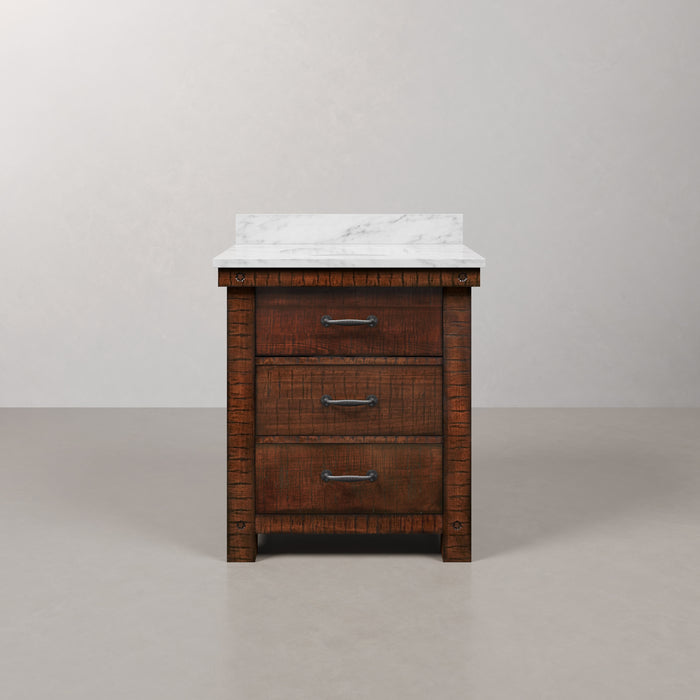 30 Inch Dawn Rustic Sienna Wood Single Sink Vanity with Carrara White Marble Top