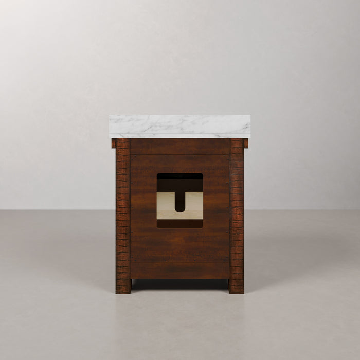 30 Inch Crest Rustic Sienna Single Sink Vanity Carrara White Marble Top and Rectangular Mirror Included