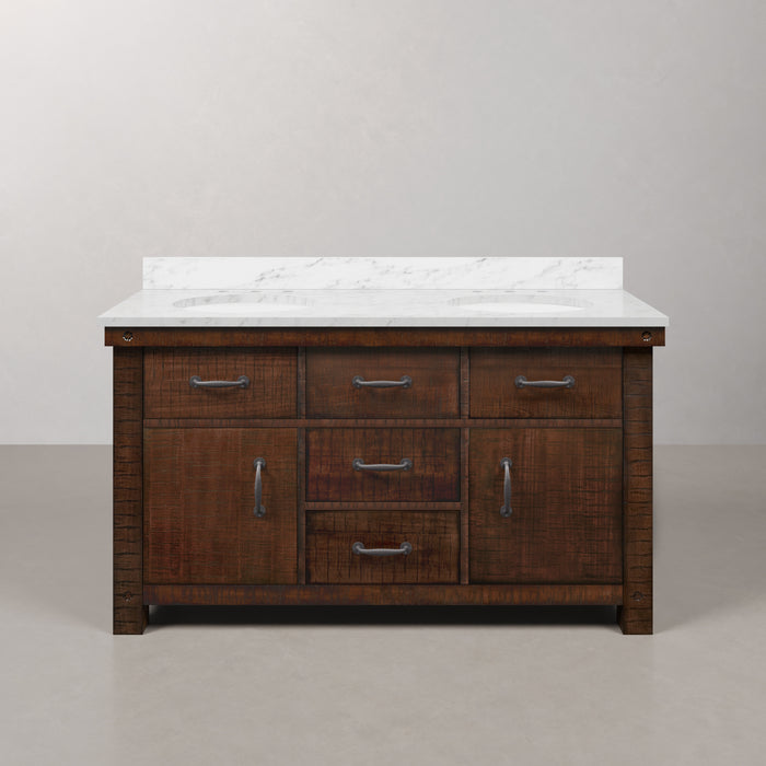 60 Inch Dapper Carrara White Marble Double Sink Bathroom Vanity Rustic Sienna