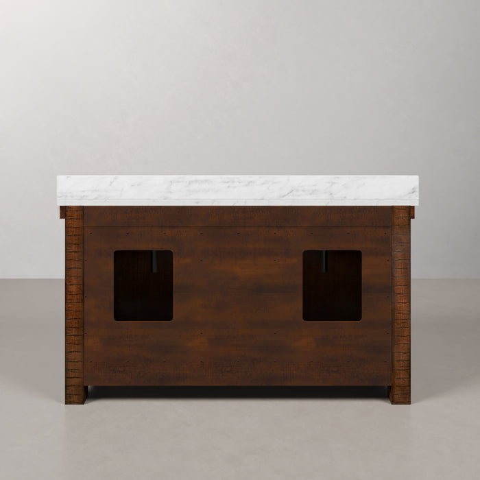 60" Dune Rustic Sienna Carrara White Marble Double Undermount Sink Vanity in Farmhouse Style with Matching Mirrors