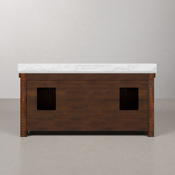 72 Inch Echo Carrara White Marble Double Undermount Sink Vanity in Rustic Sienna