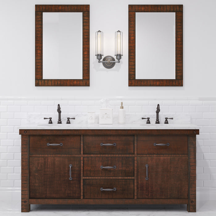 72 Inch Echo Carrara White Marble Double Undermount Sink Vanity in Rustic Sienna