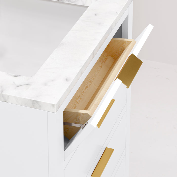 24 Inch Annabel White Marble Single Sink Bathroom Vanity Undermount Sink & Matching Mirror