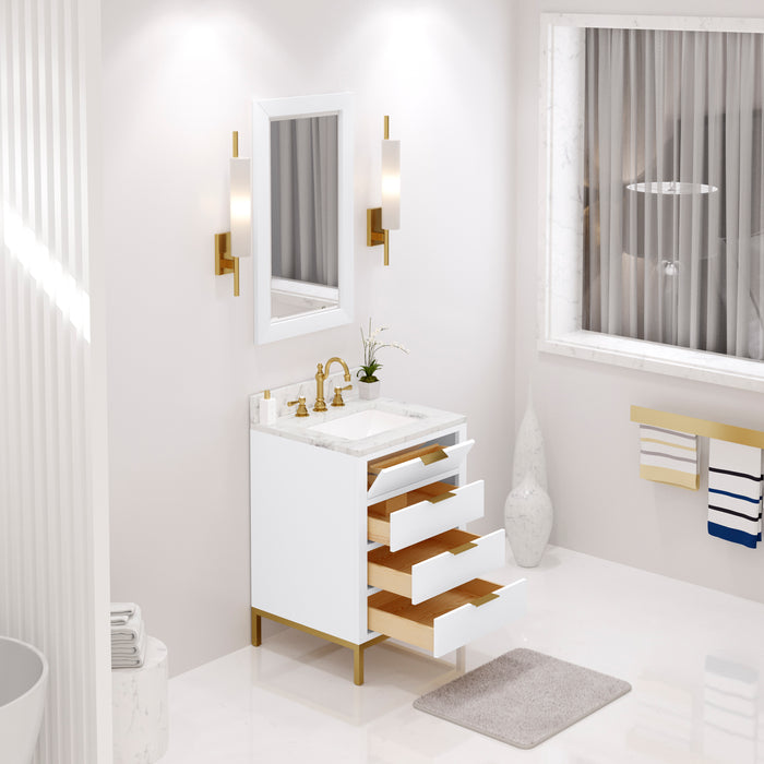 24 Inch Annabel White Marble Single Sink Bathroom Vanity Undermount Sink & Matching Mirror
