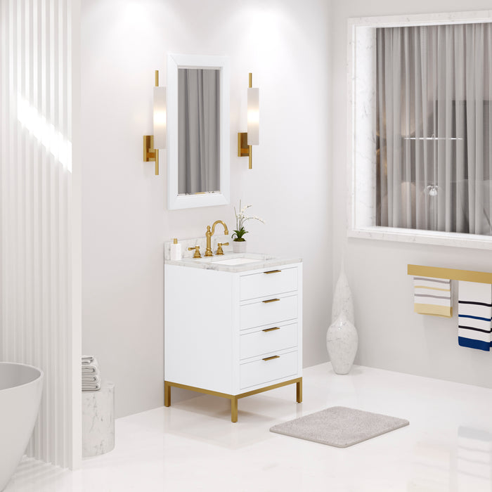 24 Inch Annabel White Marble Single Sink Bathroom Vanity Undermount Sink & Matching Mirror