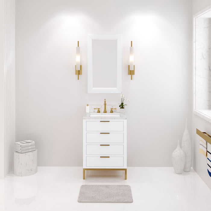 24 Inch Annabel White Marble Single Sink Bathroom Vanity Undermount Sink & Matching Mirror