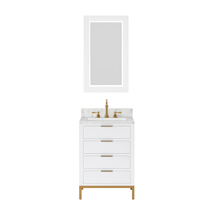 24 Inch Annabel White Marble Single Sink Bathroom Vanity Undermount Sink & Matching Mirror