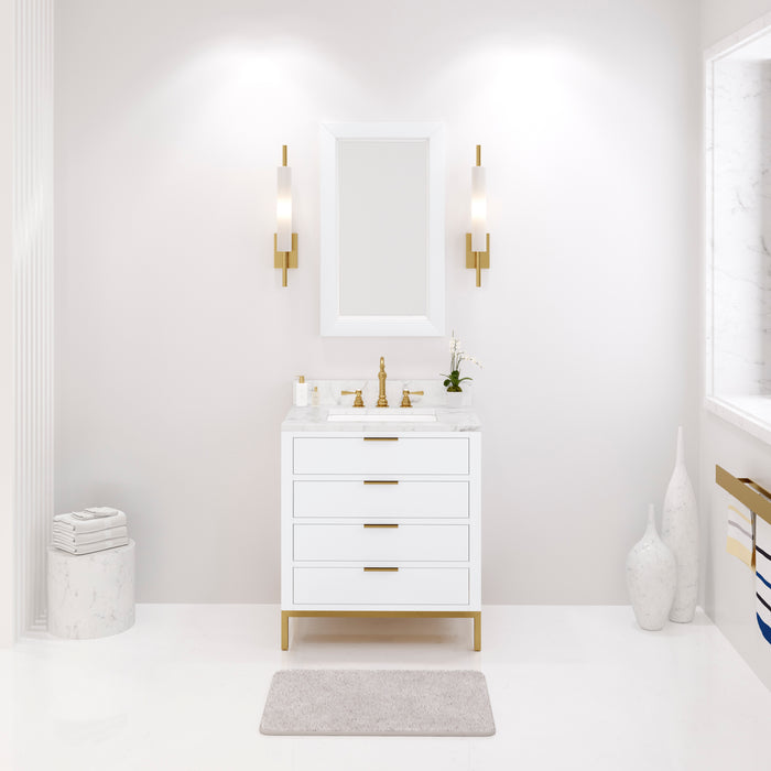 30 Inch Harlow Single Sink Carrara Marble Countertop Vanity with Undermount Sink & Gold Faucet