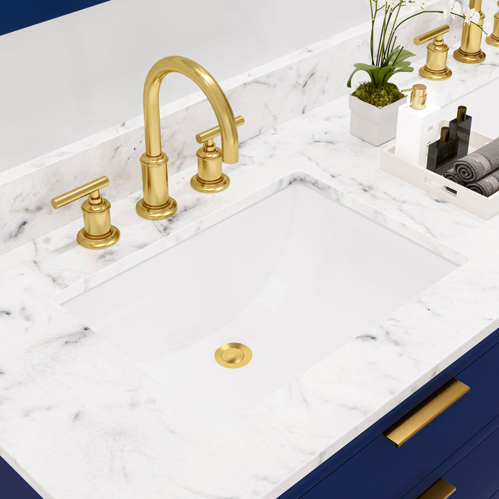 60" Idylle Modern Double Vanity Monarch Blue Marble Top Satin Gold Hardware and Rectangular Mirrors
