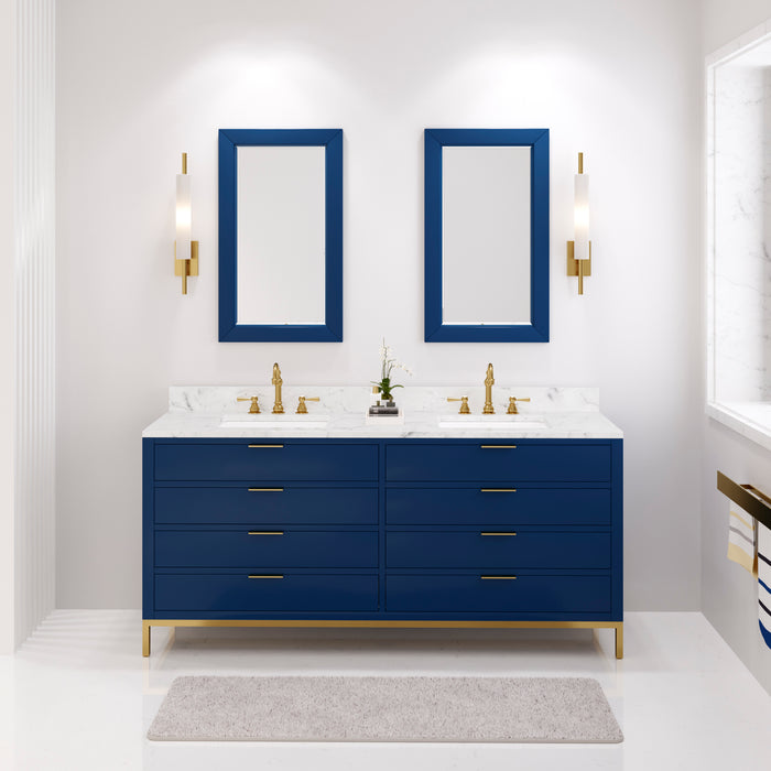 Lark 72-Inch Double Undermount Sink Vanity with Carrara Marble Satin Gold Faucets