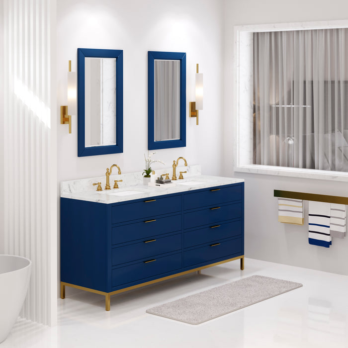 Lark 72-Inch Double Undermount Sink Vanity with Carrara Marble Satin Gold Faucets