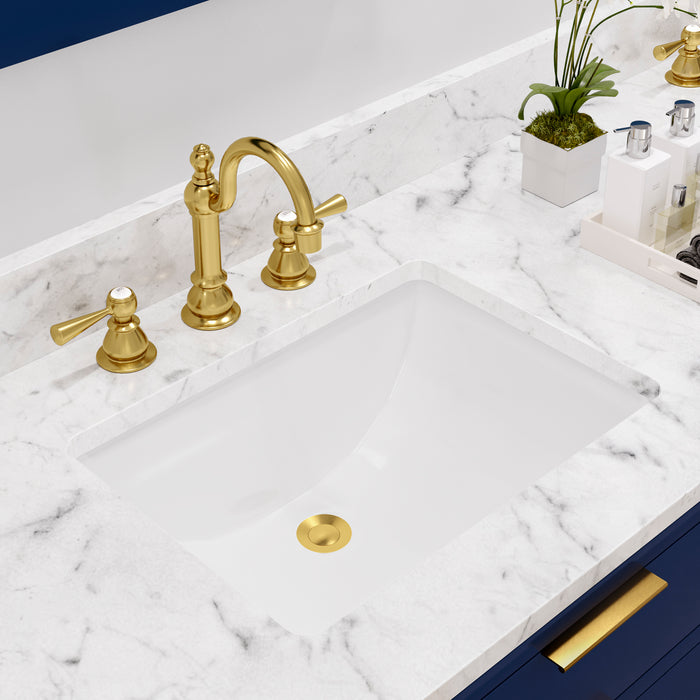 72 Inch Lagoon Monarch Blue Bathroom Vanity Carrara Marble Countertop Double Sink Gold Faucets