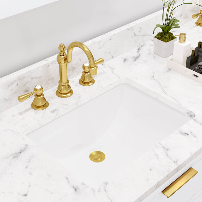 Lento 72" Double Sink Carrara White Marble Vanity - Pure White Modern Bathroom Cabinet with Satin Gold Hardware