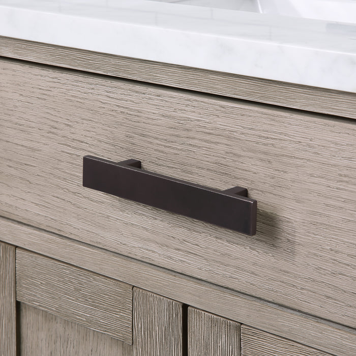 24" Lume Grey Oak Freestanding Bathroom Vanity with 1" Thick Carrara White Marble & Bronze Hardware