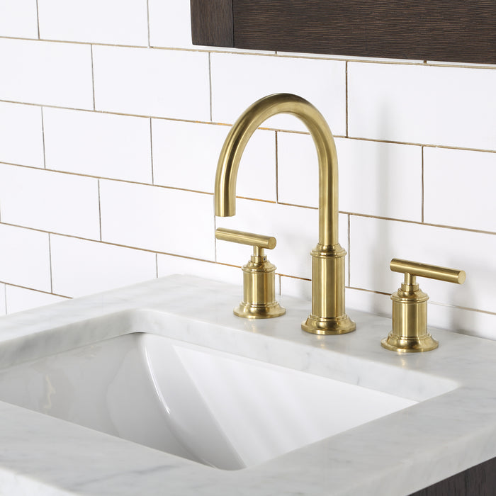 24" Lorna Brown Oak Bathroom Vanity with Marble Countertop, Gold Hardware & Mirror Set