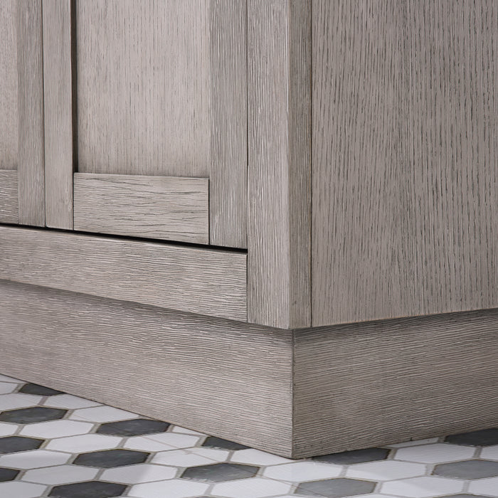 Muse 30 Inch Single Sink Bathroom Vanity Grey Oak Finish with Carrara Marble Oil Rubbed Bronze Hardware and Mirror