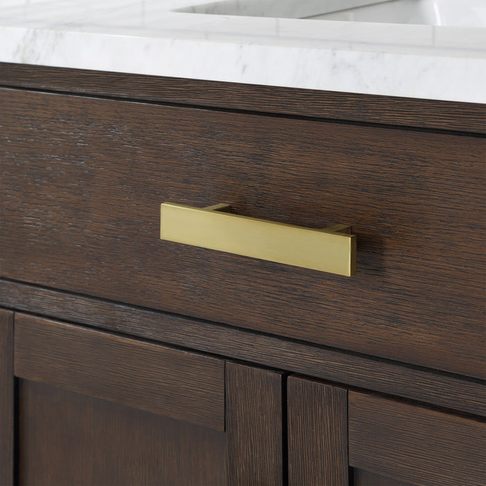 Brown Oak 30 Inch Meadow Single Sink Vanity with Carrara Marble Countertop & Gooseneck Faucet