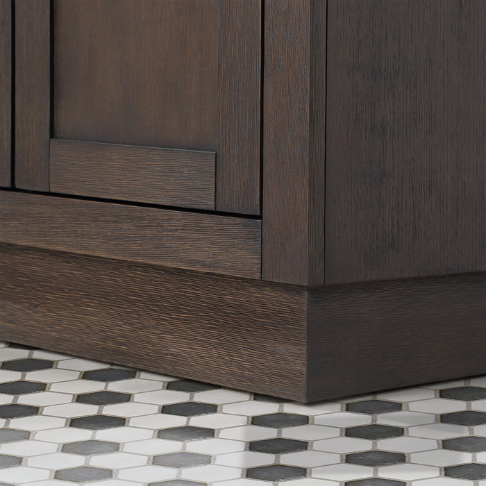 Brown Oak 30 Inch Meadow Single Sink Vanity with Carrara Marble Countertop & Gooseneck Faucet