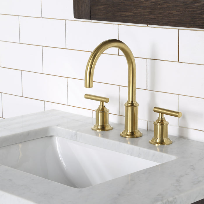 Brown Oak 30 Inch Meadow Single Sink Vanity with Carrara Marble Countertop & Gooseneck Faucet