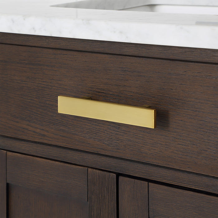 Nacre 48 Inch Brown Oak Bathroom Vanity with White Marble Countertop & Gold Faucet