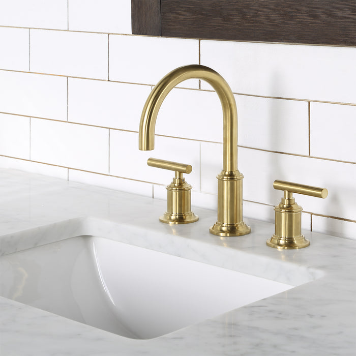 Nacre 48 Inch Brown Oak Bathroom Vanity with White Marble Countertop & Gold Faucet