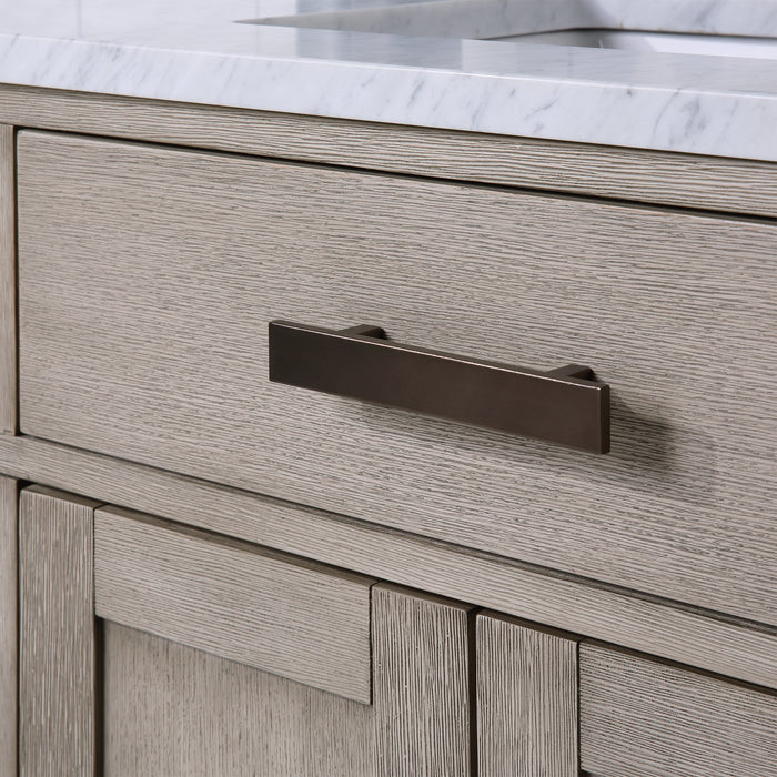 60 Inch Grey Oak Onyx Double Sink Bathroom Vanity Set - Carrara Marble Top with Mirror & Faucets