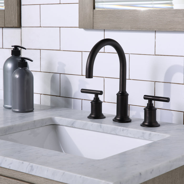 60 Inch Grey Oak Onyx Double Sink Bathroom Vanity Set - Carrara Marble Top with Mirror & Faucets