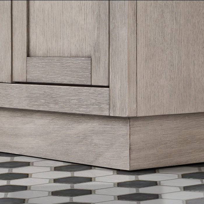72 Inch Carrara Marble Osprey Double Vanity - Grey Oak Finish with Soft Close Drawers & Gooseneck Faucets
