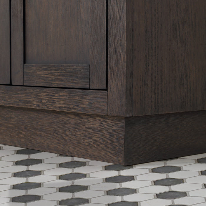 72 Inch Brown Oak Double Sink Vanity Orchid Carrara Marble Top with Gold Hardware and Faucets